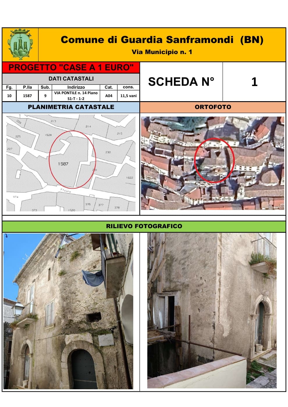 Exterior views of the Via Pontile 14 property published by Guardia Sanframondi